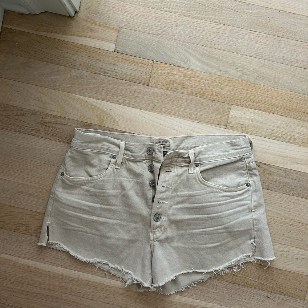 Citizens Of Humanity Tan Jean Shorts Frayed Hem Casual